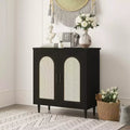 Rattan Buffet Cabinet with Storage, Boho Sideboard Cabinet Featuring 2 Doors and Adjustable Shelves, Wooden Cupboard for Kitchen