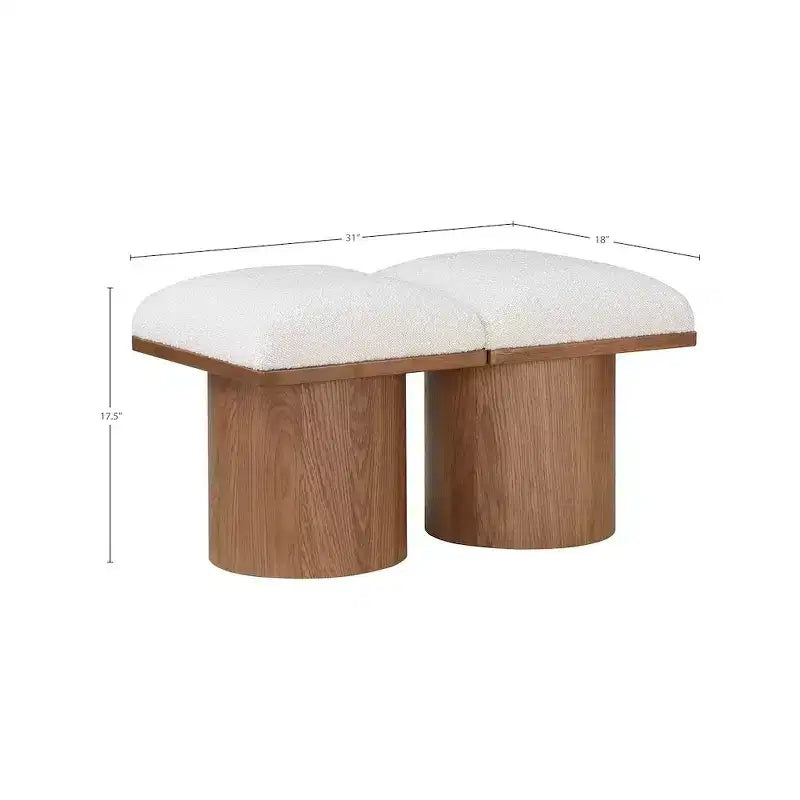 Meridian Furniture,Pavilion Cream Boucle Fabric Bench