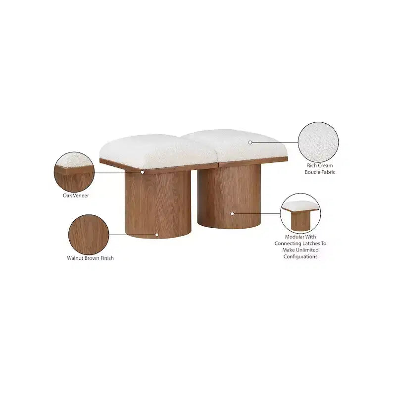 Meridian Furniture,Pavilion Cream Boucle Fabric Bench