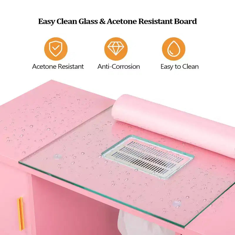 Karlhome 42.5 in. White MDF and Glass 3-Drawer Manicure Table Nail Desk with Cabinet, Electric Dust Collector