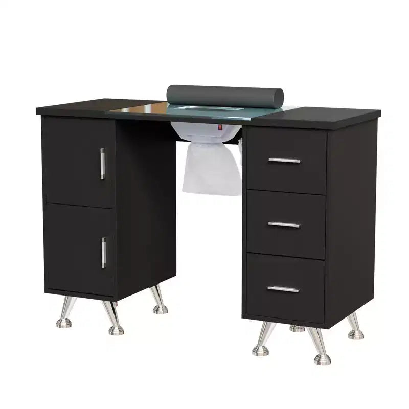 Karlhome 42.5 in. White MDF and Glass 3-Drawer Manicure Table Nail Desk with Cabinet, Electric Dust Collector