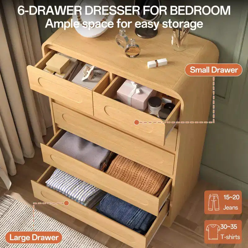 SOLACE FURNITURE 44 Tall 6 Dressers Drawers & Chest of Drawers with Pre-installed Slides