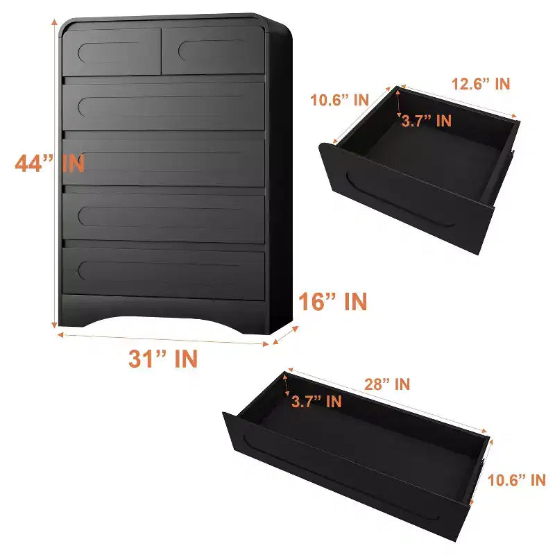 SOLACE FURNITURE 44 Tall 6 Dressers Drawers & Chest of Drawers with Pre-installed Slides