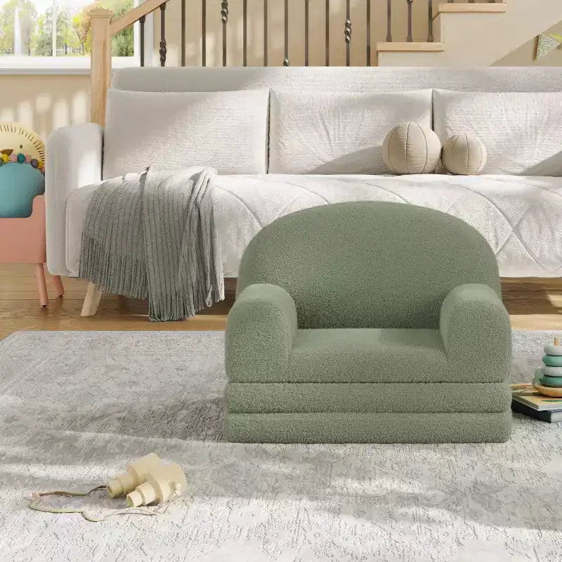 Kids Couch, 2-in-1 Convertible Teddy Fleece Fabric Toddler Sofa Chair, Soft Fold Out Couch Lounge for Kids for Birthday Gift