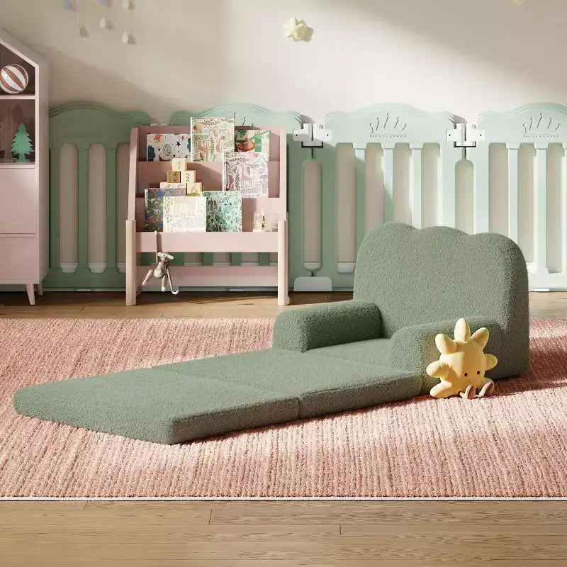 Kids Couch, 2-in-1 Convertible Teddy Fleece Fabric Toddler Sofa Chair, Soft Fold Out Couch Lounge for Kids for Birthday Gift