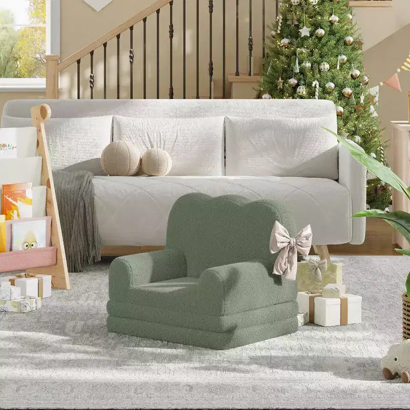 Kids Couch, 2-in-1 Convertible Teddy Fleece Fabric Toddler Sofa Chair, Soft Fold Out Couch Lounge for Kids for Birthday Gift