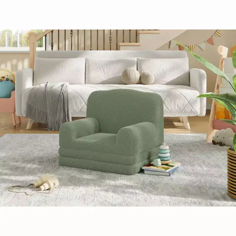 Kids Couch, 2-in-1 Convertible Teddy Fleece Fabric Toddler Sofa Chair, Soft Fold Out Couch Lounge for Kids for Birthday Gift