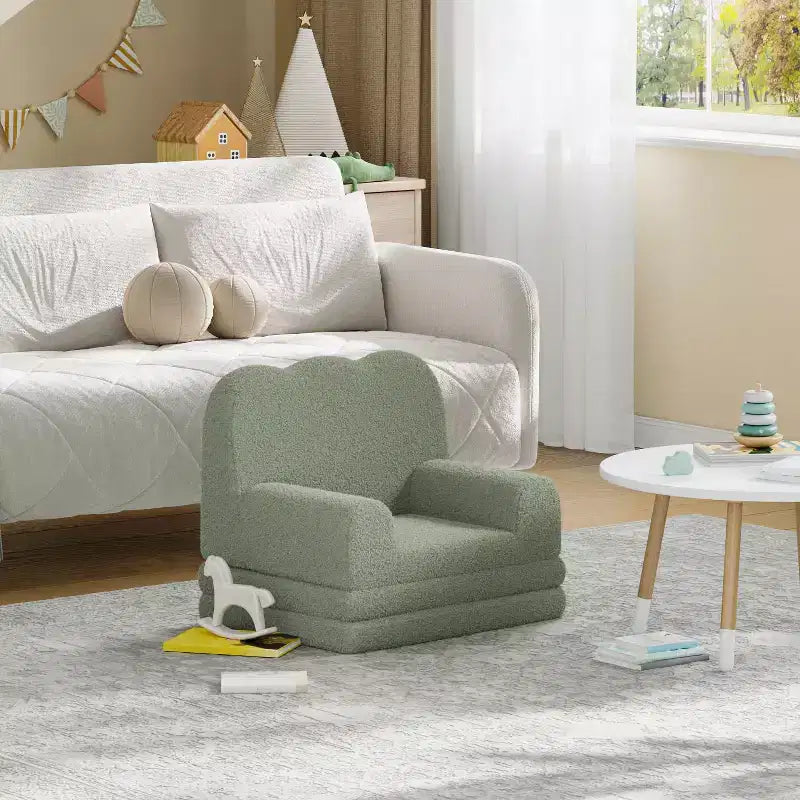 Kids Couch, 2-in-1 Convertible Teddy Fleece Fabric Toddler Sofa Chair, Soft Fold Out Couch Lounge for Kids for Birthday Gift