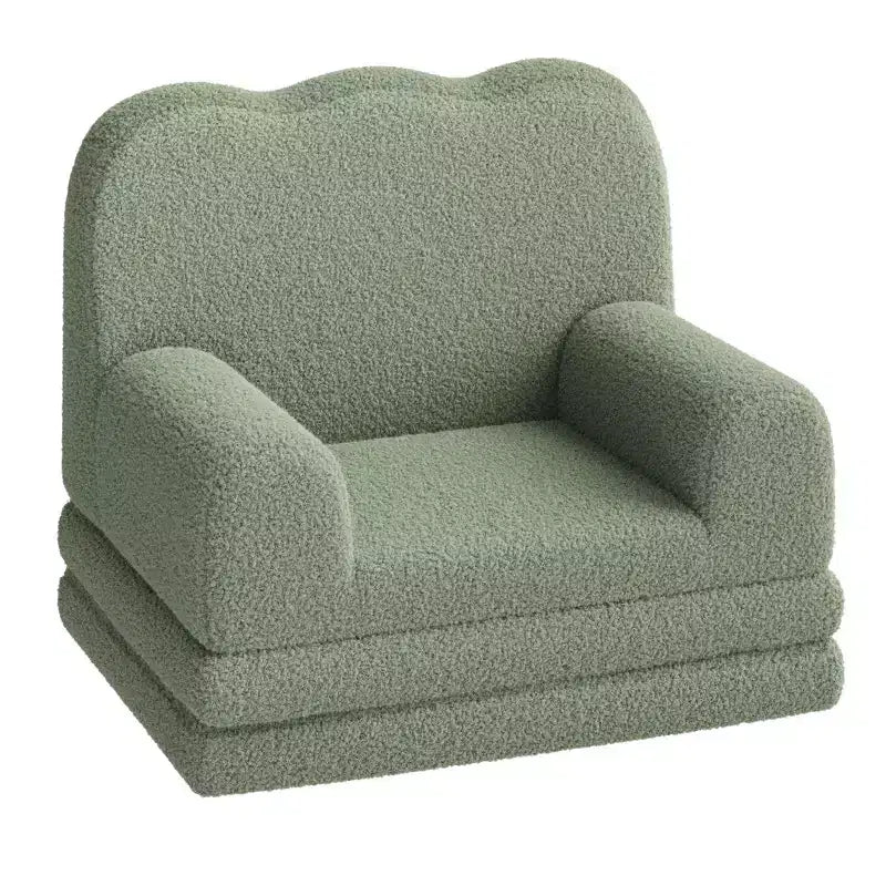 Kids Couch, 2-in-1 Convertible Teddy Fleece Fabric Toddler Sofa Chair, Soft Fold Out Couch Lounge for Kids for Birthday Gift