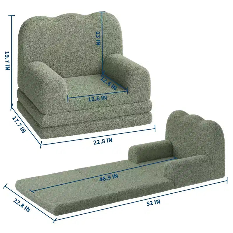 Kids Couch, 2-in-1 Convertible Teddy Fleece Fabric Toddler Sofa Chair, Soft Fold Out Couch Lounge for Kids for Birthday Gift