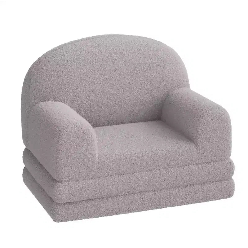 Kids Couch, 2-in-1 Convertible Teddy Fleece Fabric Toddler Sofa Chair, Soft Fold Out Couch Lounge for Kids for Birthday Gift