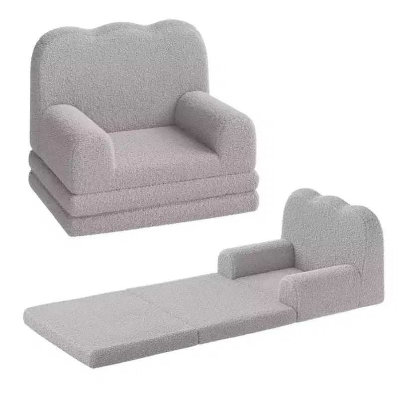 Kids Couch, 2-in-1 Convertible Teddy Fleece Fabric Toddler Sofa Chair, Soft Fold Out Couch Lounge for Kids for Birthday Gift