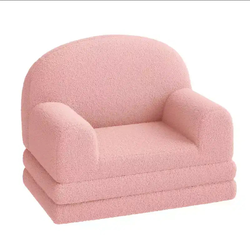 Kids Couch, 2-in-1 Convertible Teddy Fleece Fabric Toddler Sofa Chair, Soft Fold Out Couch Lounge for Kids for Birthday Gift