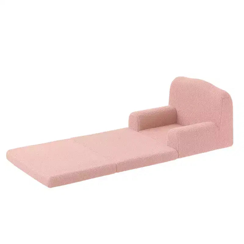 Kids Couch, 2-in-1 Convertible Teddy Fleece Fabric Toddler Sofa Chair, Soft Fold Out Couch Lounge for Kids for Birthday Gift