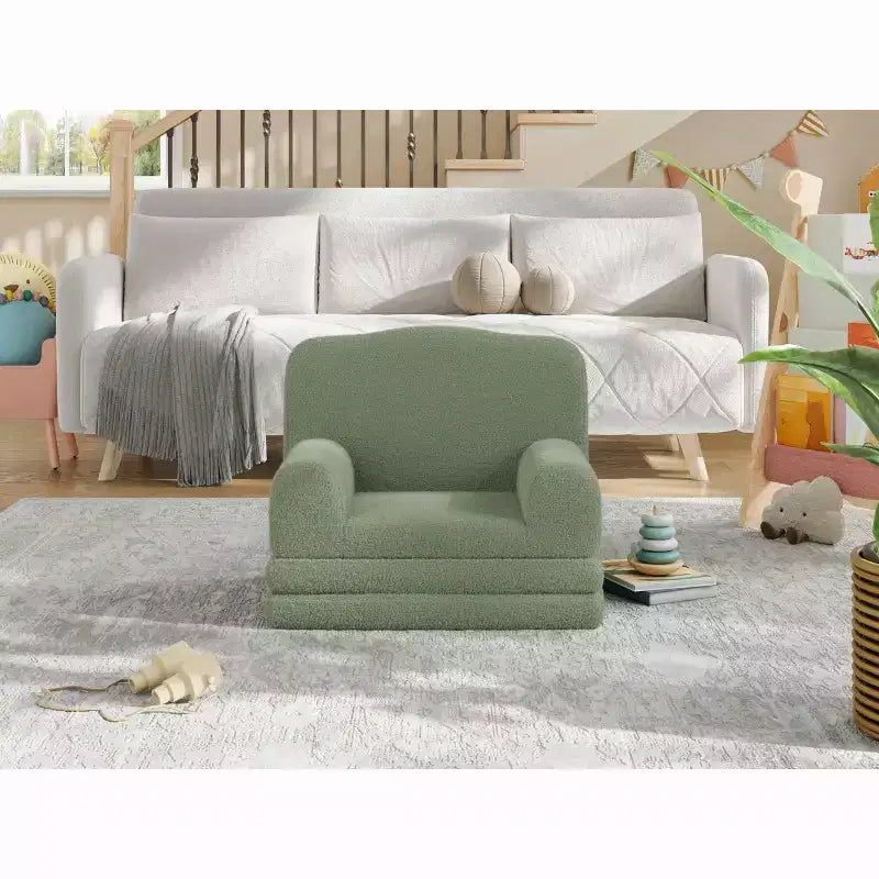 Kids Couch, 2-in-1 Convertible Teddy Fleece Fabric Toddler Sofa Chair, Soft Fold Out Couch Lounge for Kids for Birthday Gift