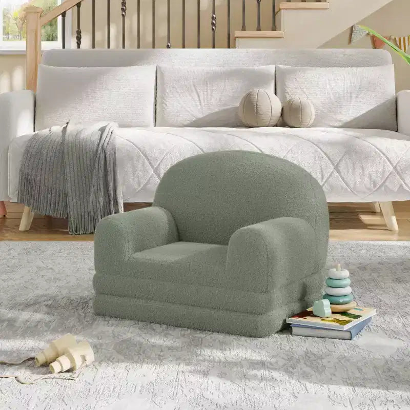 Kids Couch, 2-in-1 Convertible Teddy Fleece Fabric Toddler Sofa Chair, Soft Fold Out Couch Lounge for Kids for Birthday Gift