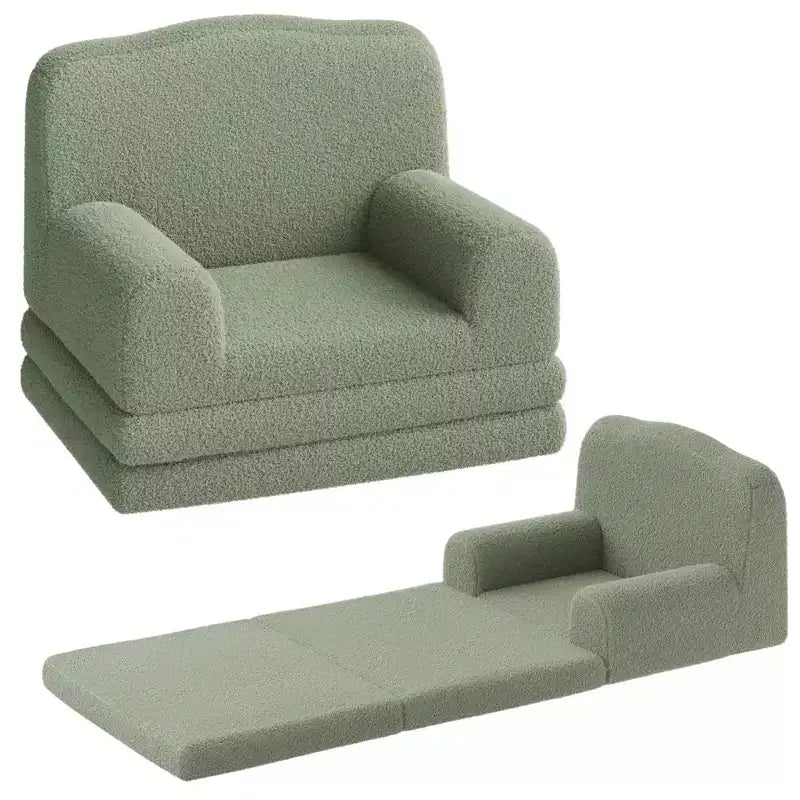 Kids Couch, 2-in-1 Convertible Teddy Fleece Fabric Toddler Sofa Chair, Soft Fold Out Couch Lounge for Kids for Birthday Gift
