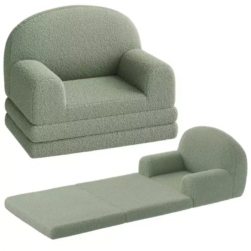 Kids Couch, 2-in-1 Convertible Teddy Fleece Fabric Toddler Sofa Chair, Soft Fold Out Couch Lounge for Kids for Birthday Gift