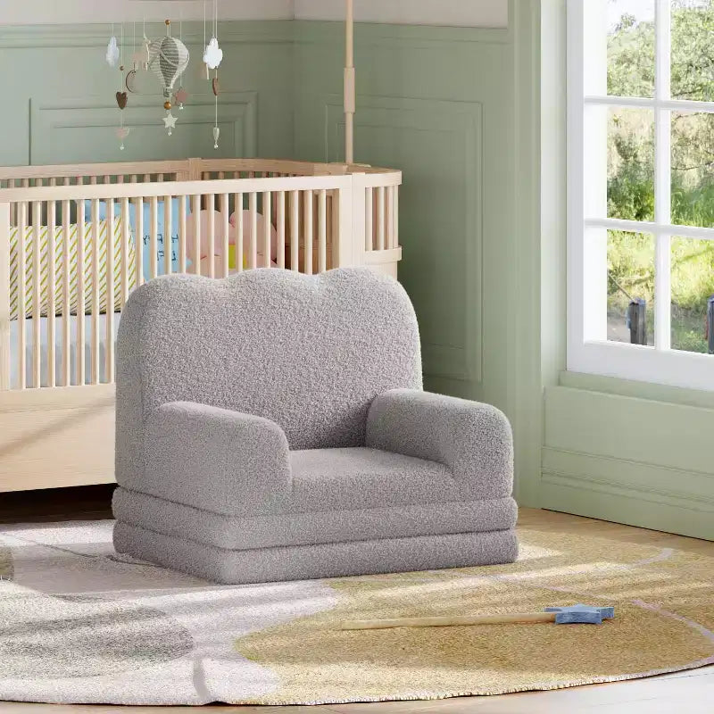 Kids Couch, 2-in-1 Convertible Teddy Fleece Fabric Toddler Sofa Chair, Soft Fold Out Couch Lounge for Kids for Birthday Gift