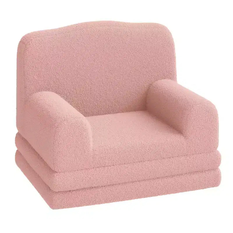 Kids Couch, 2-in-1 Convertible Teddy Fleece Fabric Toddler Sofa Chair, Soft Fold Out Couch Lounge for Kids for Birthday Gift