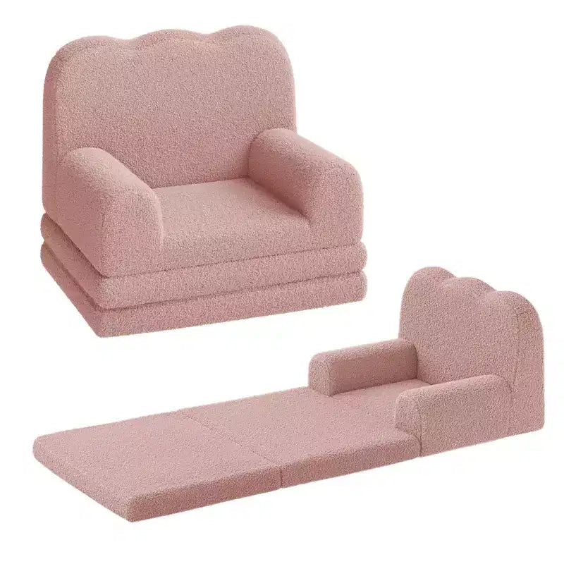 Kids Couch, 2-in-1 Convertible Teddy Fleece Fabric Toddler Sofa Chair, Soft Fold Out Couch Lounge for Kids for Birthday Gift