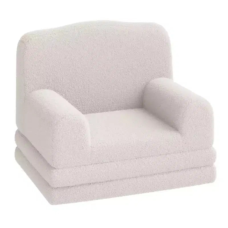Kids Couch, 2-in-1 Convertible Teddy Fleece Fabric Toddler Sofa Chair, Soft Fold Out Couch Lounge for Kids for Birthday Gift