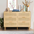 VEVOR 6 Drawer Rattan Dresser, Boho Dresser, Rattan Chest of Drawers with Spacious Storage, Natural Rattan Dresser, Wood Color