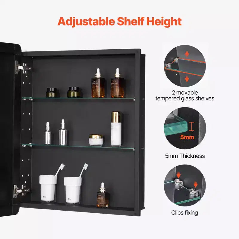 VEVOR Medicine Cabinet, 24 x 30 inch, Medicine Cabinet for Bathroom with Mirror, Aluminum Frame Bathroom Wall Cabinet, Black