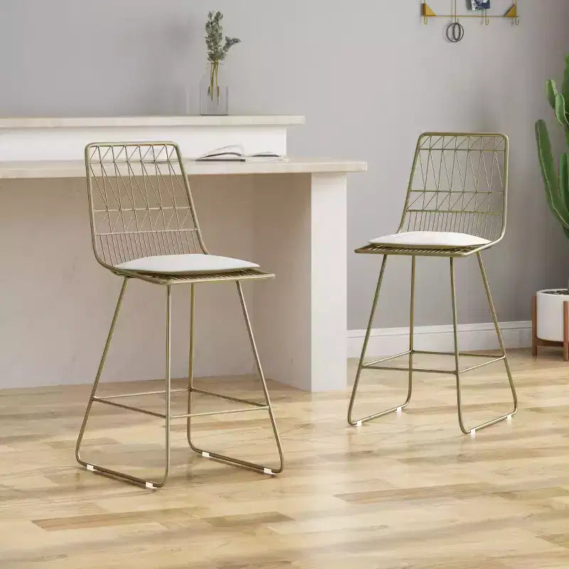 GDFStudio Hawkes Modern Iron 26.50 Inch Counter Stools with Cushions (Set of 2)