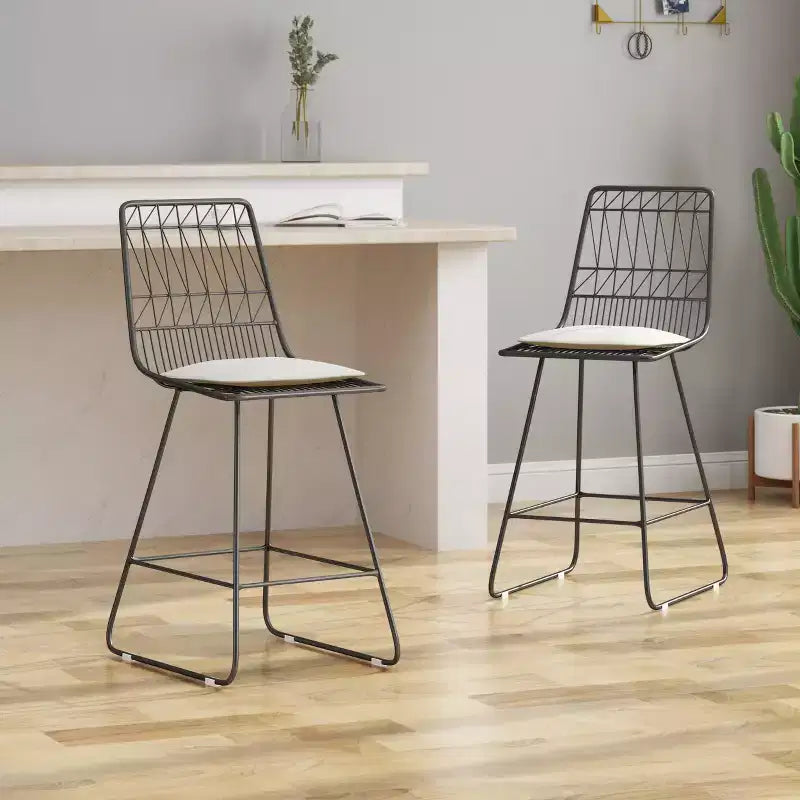 GDFStudio Hawkes Modern Iron 26.50 Inch Counter Stools with Cushions (Set of 2)