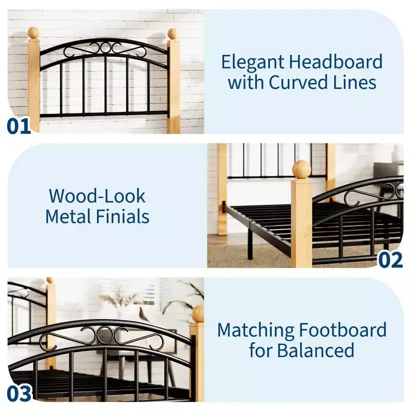 Bed Frame with Headboard and Footboard,Classic Metal Platform Bed Frame Mattress Foundation with Under Storage,Steel Slats, No Box Spring Needed