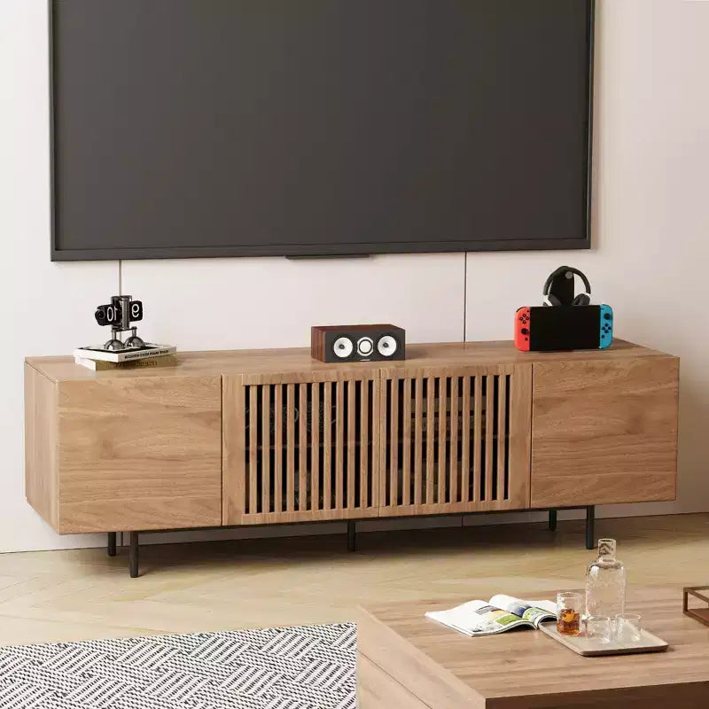 Gaoyangjiaju 70.87 Mid-Century Modern Walnut TV Stand for TVs up to 80 - Media Console with Slatted Storage Doors
