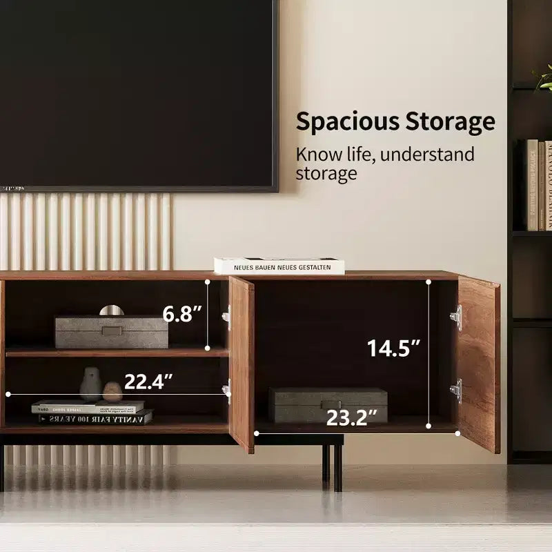 Gaoyangjiaju 70.87 Mid-Century Modern Walnut TV Stand for TVs up to 80 - Media Console with Slatted Storage Doors