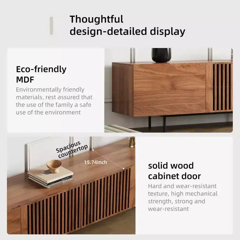 Gaoyangjiaju 70.87 Mid-Century Modern Walnut TV Stand for TVs up to 80 - Media Console with Slatted Storage Doors