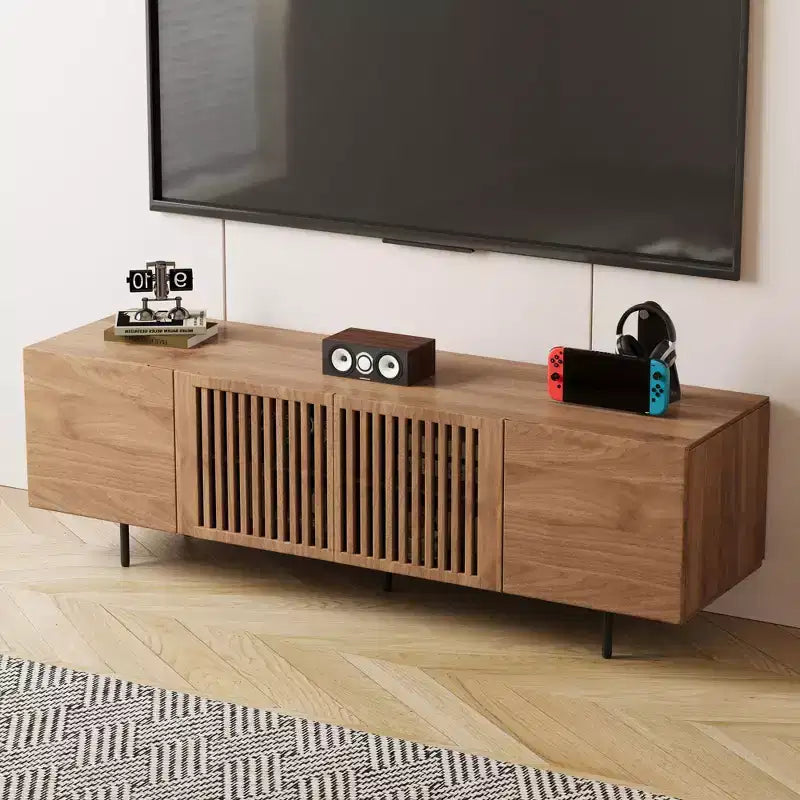 Gaoyangjiaju 70.87 Mid-Century Modern Walnut TV Stand for TVs up to 80 - Media Console with Slatted Storage Doors
