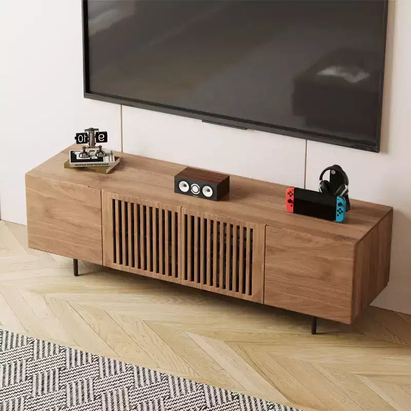 Gaoyangjiaju 70.87 Mid-Century Modern Walnut TV Stand for TVs up to 80 - Media Console with Slatted Storage Doors