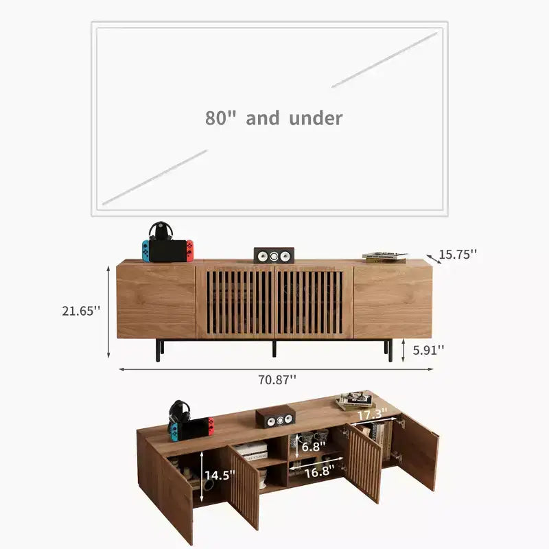 Gaoyangjiaju 70.87 Mid-Century Modern Walnut TV Stand for TVs up to 80 - Media Console with Slatted Storage Doors