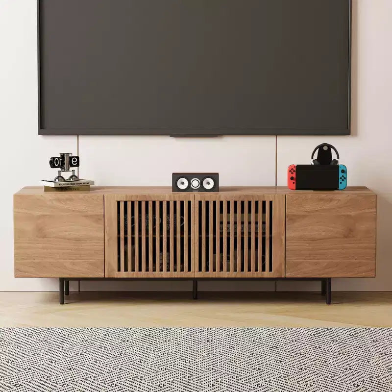Gaoyangjiaju 70.87 Mid-Century Modern Walnut TV Stand for TVs up to 80 - Media Console with Slatted Storage Doors