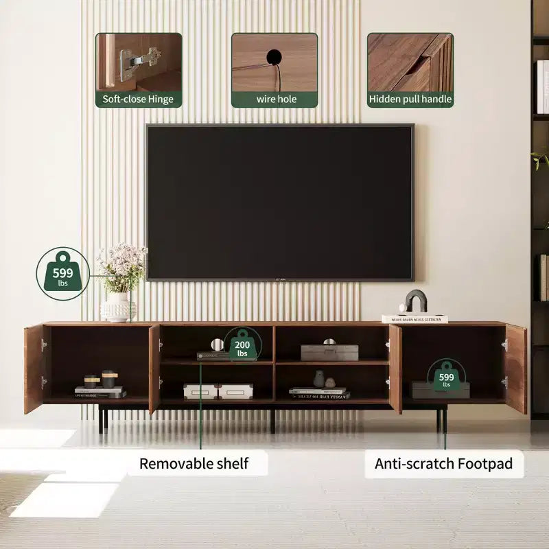 Gaoyangjiaju 70.87 Mid-Century Modern Walnut TV Stand for TVs up to 80 - Media Console with Slatted Storage Doors