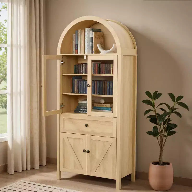 Tall Arched Pantry Storage Cabinet, Sideboard Buffet Cabinet Bookshelf Display Cabinet with Adjustable Shelves - ModernLuxe