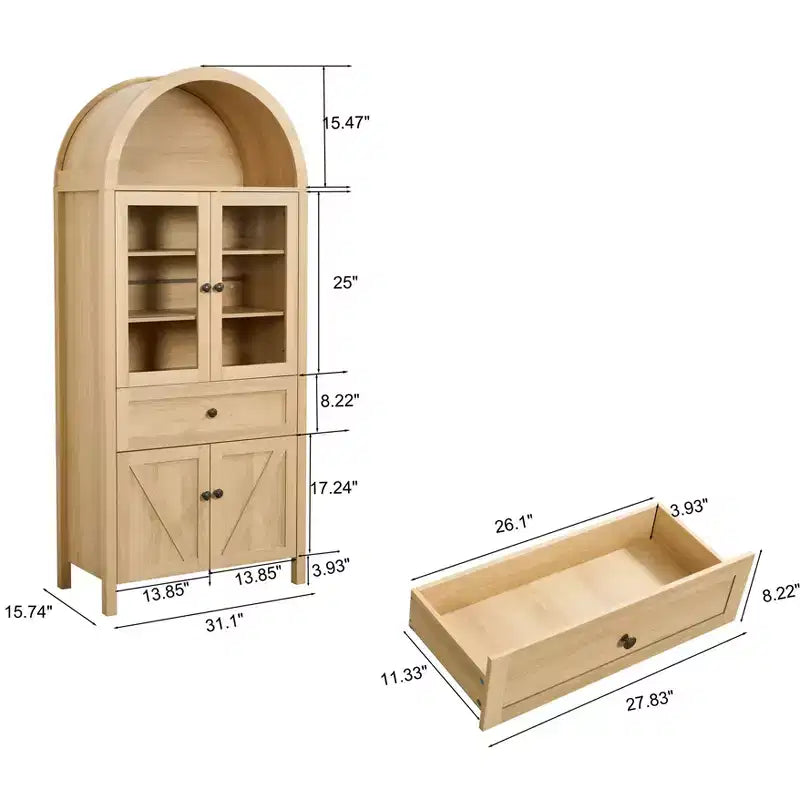 Tall Arched Pantry Storage Cabinet, Sideboard Buffet Cabinet Bookshelf Display Cabinet with Adjustable Shelves - ModernLuxe