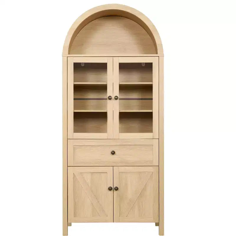 Tall Arched Pantry Storage Cabinet, Sideboard Buffet Cabinet Bookshelf Display Cabinet with Adjustable Shelves - ModernLuxe