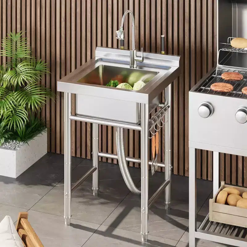 Utility Sink Stainless Steel Sink Freestanding Single Bowl -? with Faucet & Hooks for Laundry Room, Garage, Apartments
