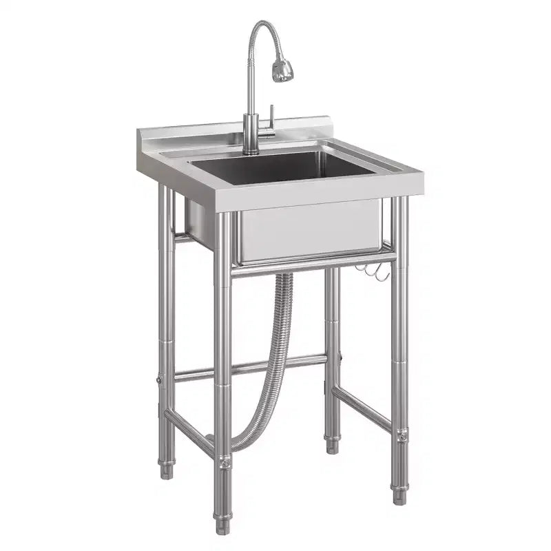 Utility Sink Stainless Steel Sink Freestanding Single Bowl -? with Faucet & Hooks for Laundry Room, Garage, Apartments