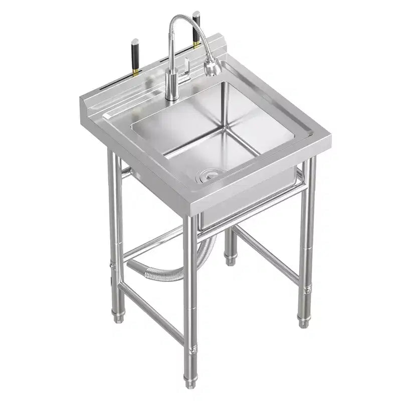 Utility Sink Stainless Steel Sink Freestanding Single Bowl -? with Faucet & Hooks for Laundry Room, Garage, Apartments