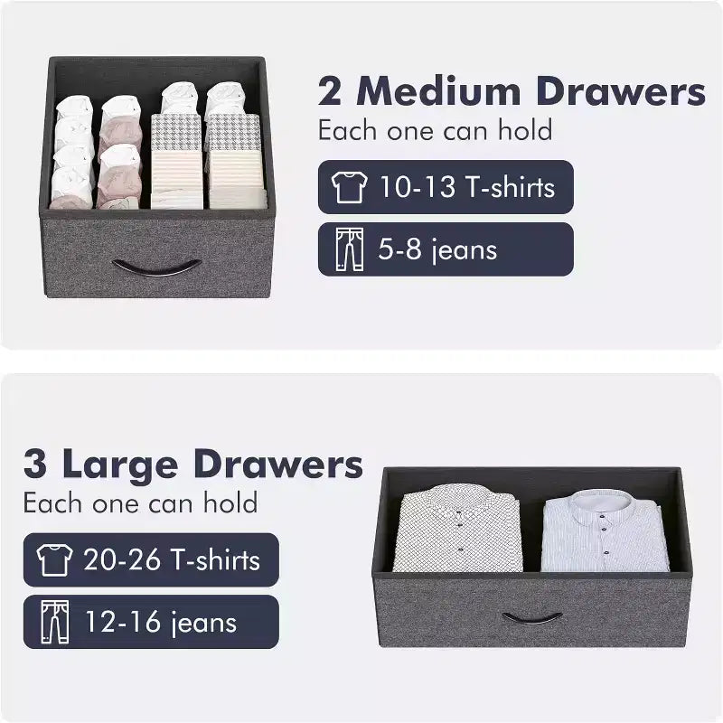 COZONY 5-Drawer Dresser Storage Organizer with Fabric Bins, Wood Top & Sturdy Steel Frame, Easy-Pull Handles Space-Saving for Bedroom & Hallway