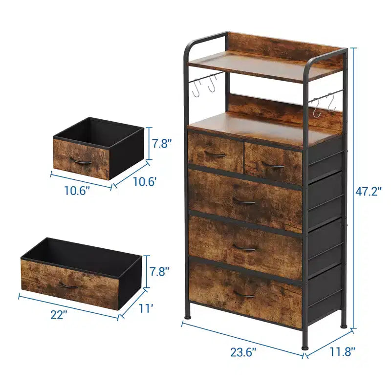 COZONY 5-Drawer Dresser Storage Organizer with Fabric Bins, Wood Top & Sturdy Steel Frame, Easy-Pull Handles Space-Saving for Bedroom & Hallway