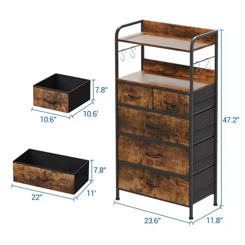 COZONY 5-Drawer Dresser Storage Organizer with Fabric Bins, Wood Top & Sturdy Steel Frame, Easy-Pull Handles Space-Saving for Bedroom & Hallway
