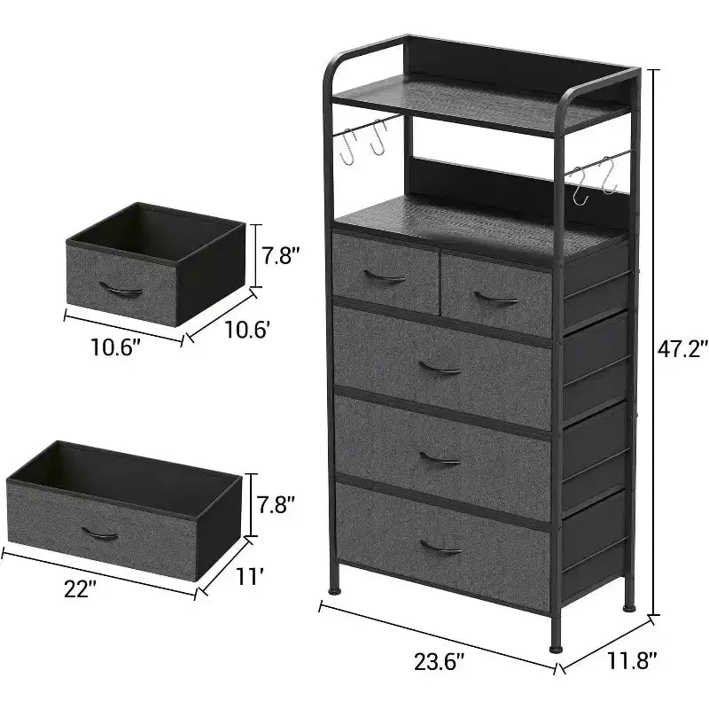 COZONY 5-Drawer Dresser Storage Organizer with Fabric Bins, Wood Top & Sturdy Steel Frame, Easy-Pull Handles Space-Saving for Bedroom & Hallway