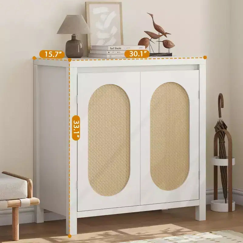 TROPOW Mid Century Sideboard Buffet - 30 Retro Storage Cabinet with Rattan Doors & Adjustable Shelves, Boho Chic Accent Console for Living Room